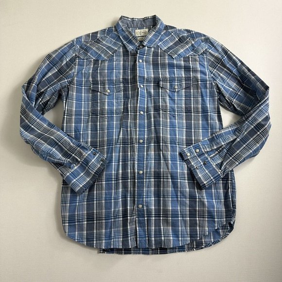 Lucky Brand Shirt Plaid Pearl Snap Long Sleeve Western Button Up Mens Size Large - Picture 1 of 10